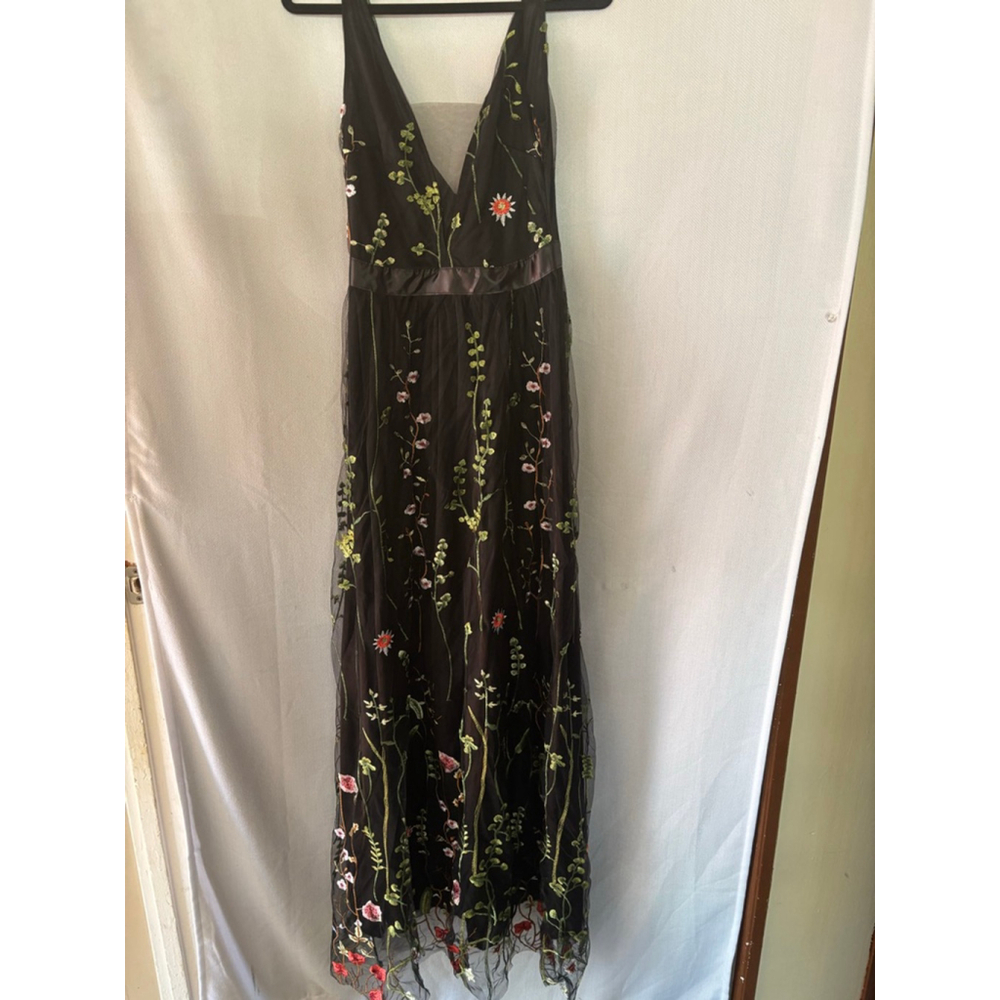 Women's Embroidered Maxi Dress Black/Green Size M - Picture 2 of 5